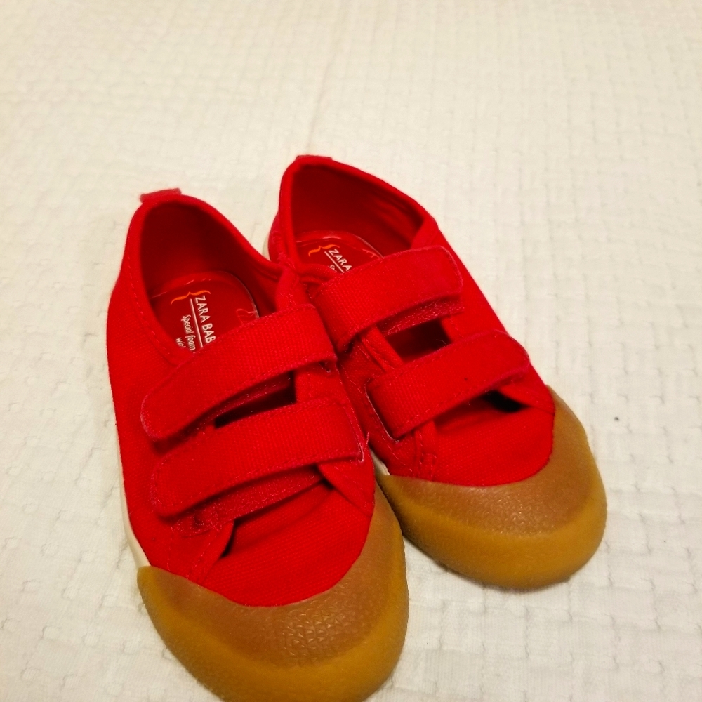 Zara Baby Red Hook & Loop Sneakers